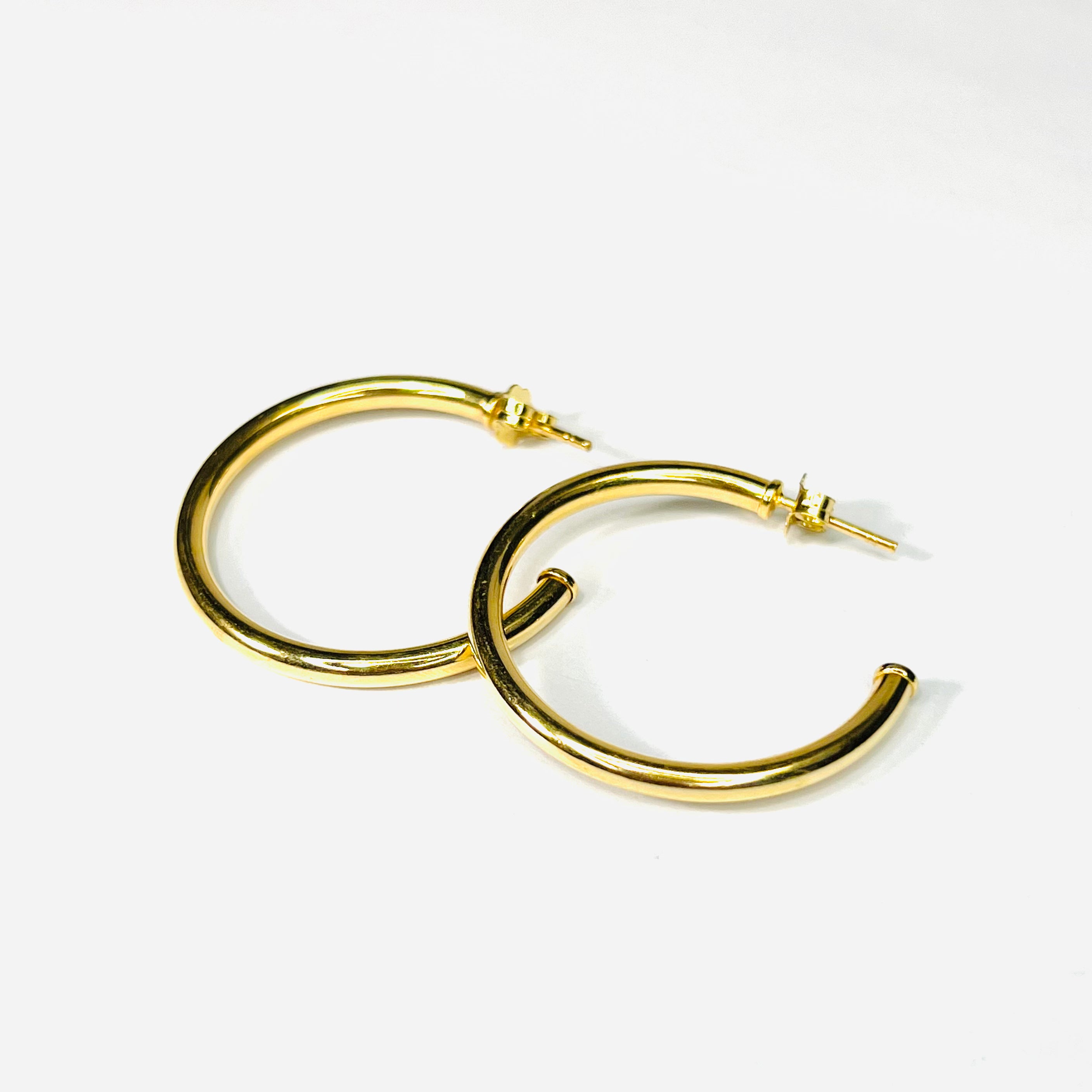 Solid 14k Yellow Gold Smooth Half Earring Hoop 1.4" 2.86g