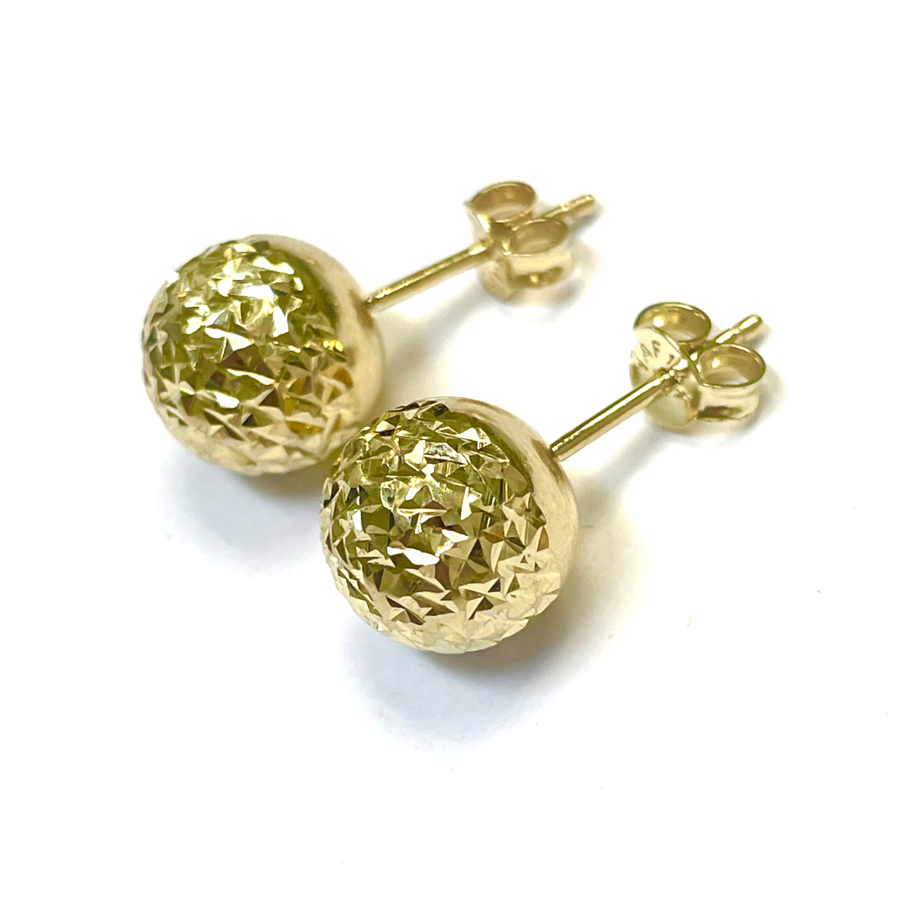 10mm 14K Yellow Gold Shiny Diamond Cut Globe Ball Earrings