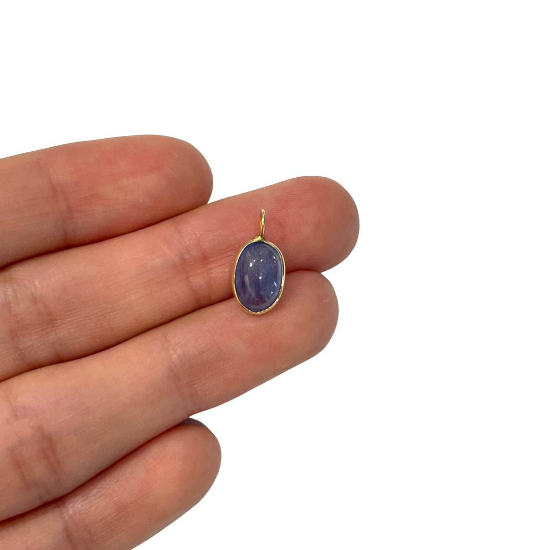 Natural Cabochon Sapphire 14K Yellow Gold Pendant Charm 15x7mm