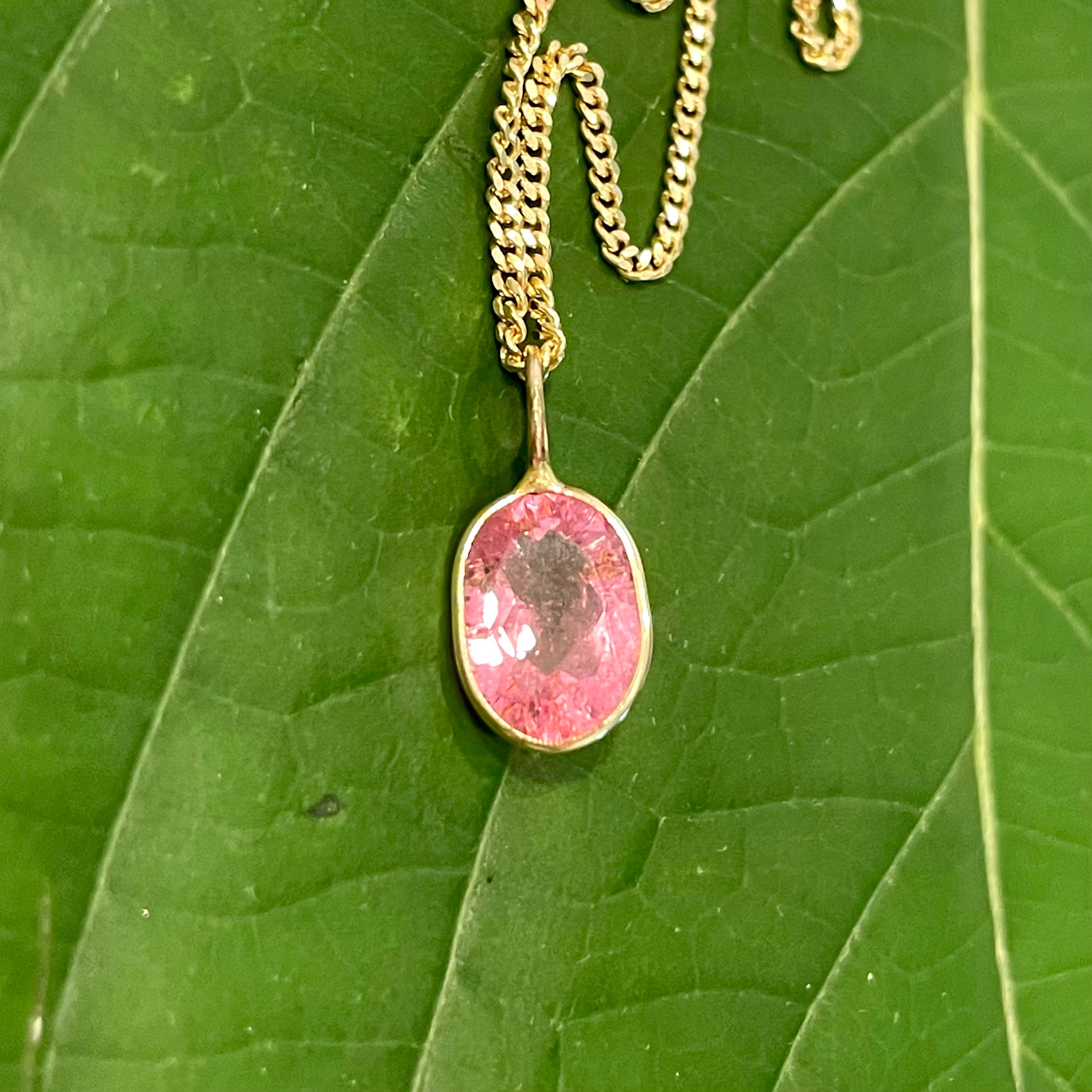 Natural Pink Oval Tourmaline 14K Yellow Gold Pendant Charm 15x7mm