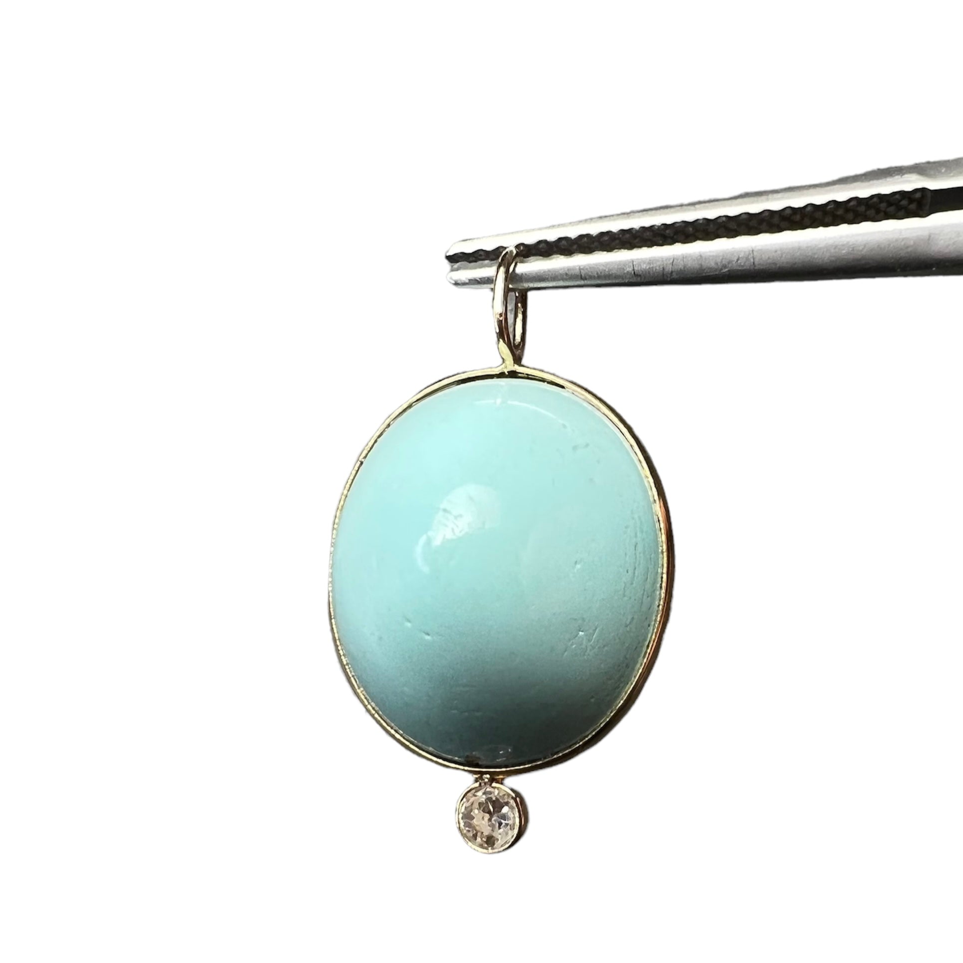 Turquoise and Diamond 14k Yellow Gold Pendant Charm 24x14mm