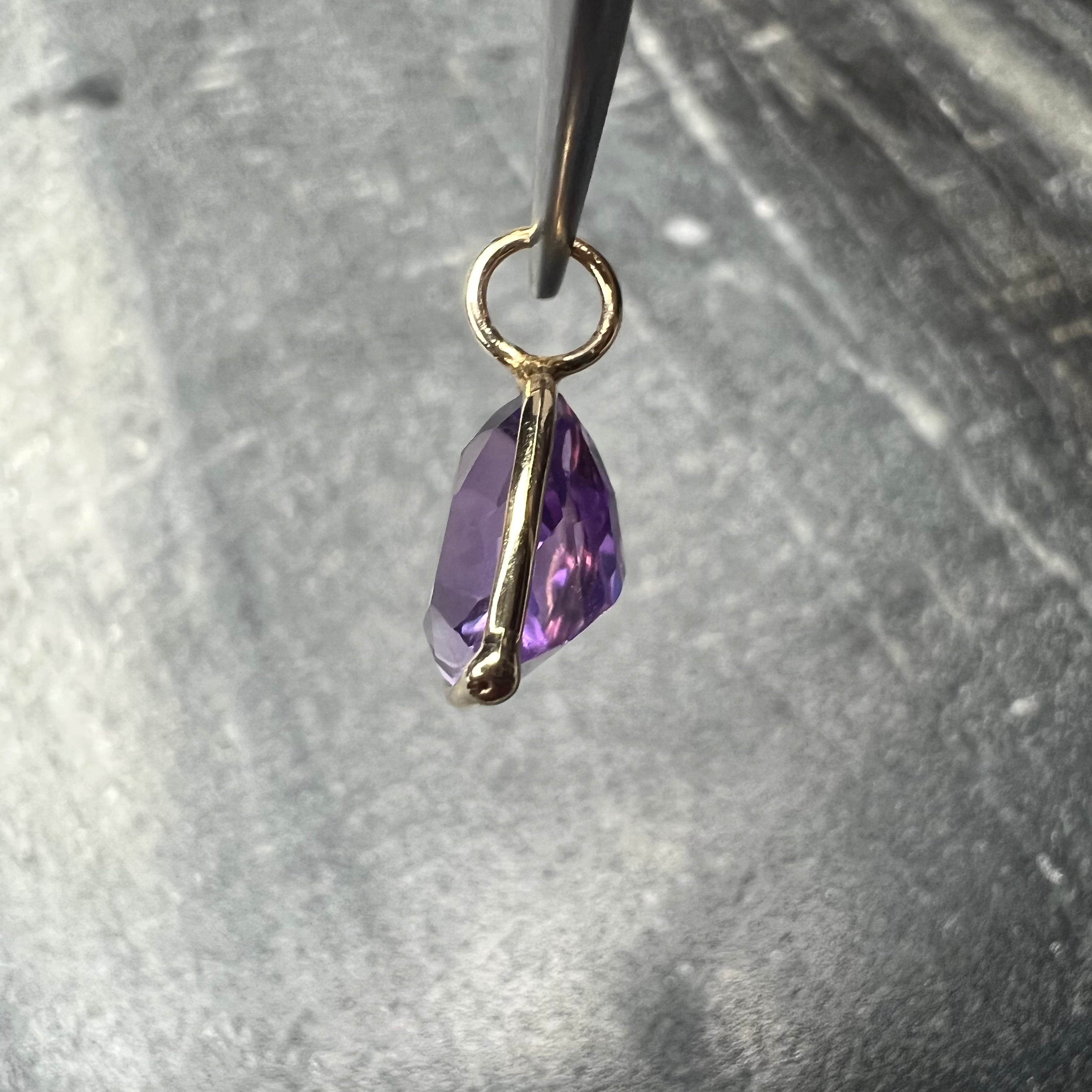 2.4CT Natural Amethyst Heart 14K Yellow Gold Pendant Charm 15x9.5mm