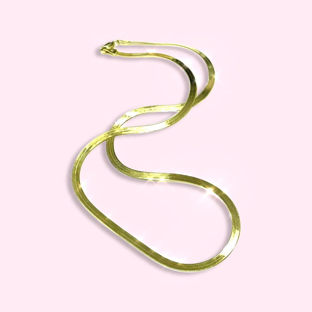 4mm 14K Yellow Gold Herringbone Necklace 15”16”18”20”