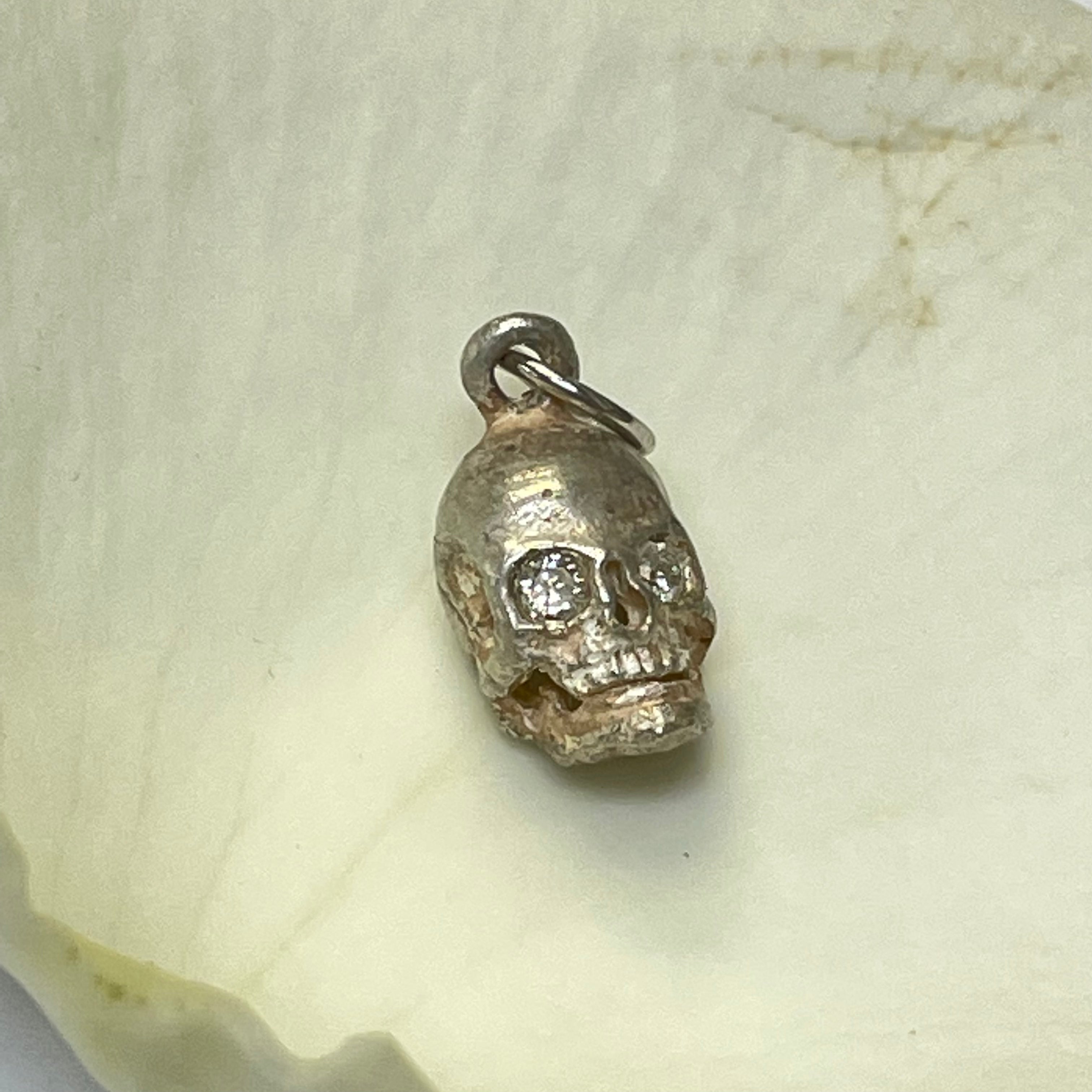 Sterling Silver Skull with Diamond Eyes Charm
