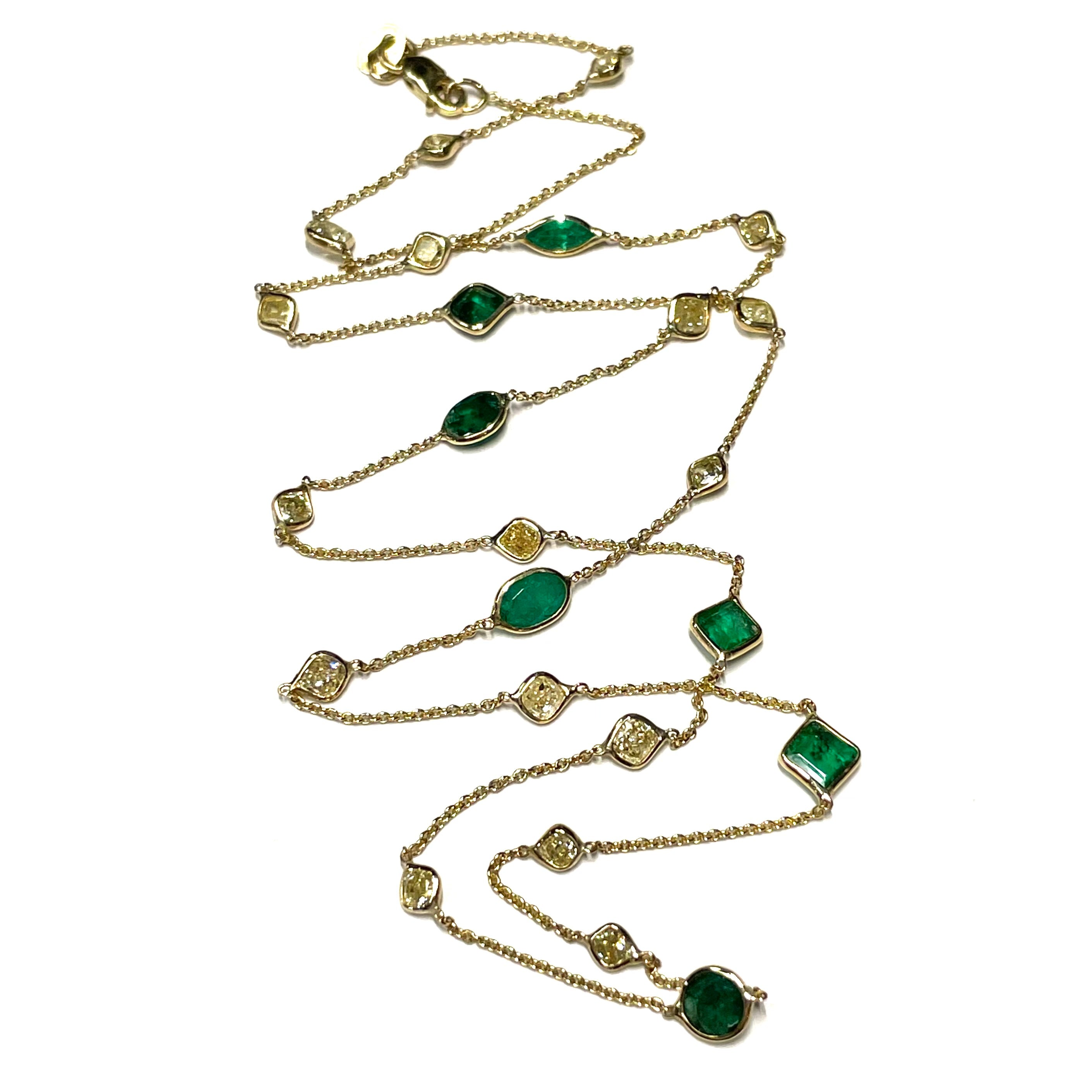 Emerald Diamond Necklace By The Yard in Solid 14k Yellow Gold