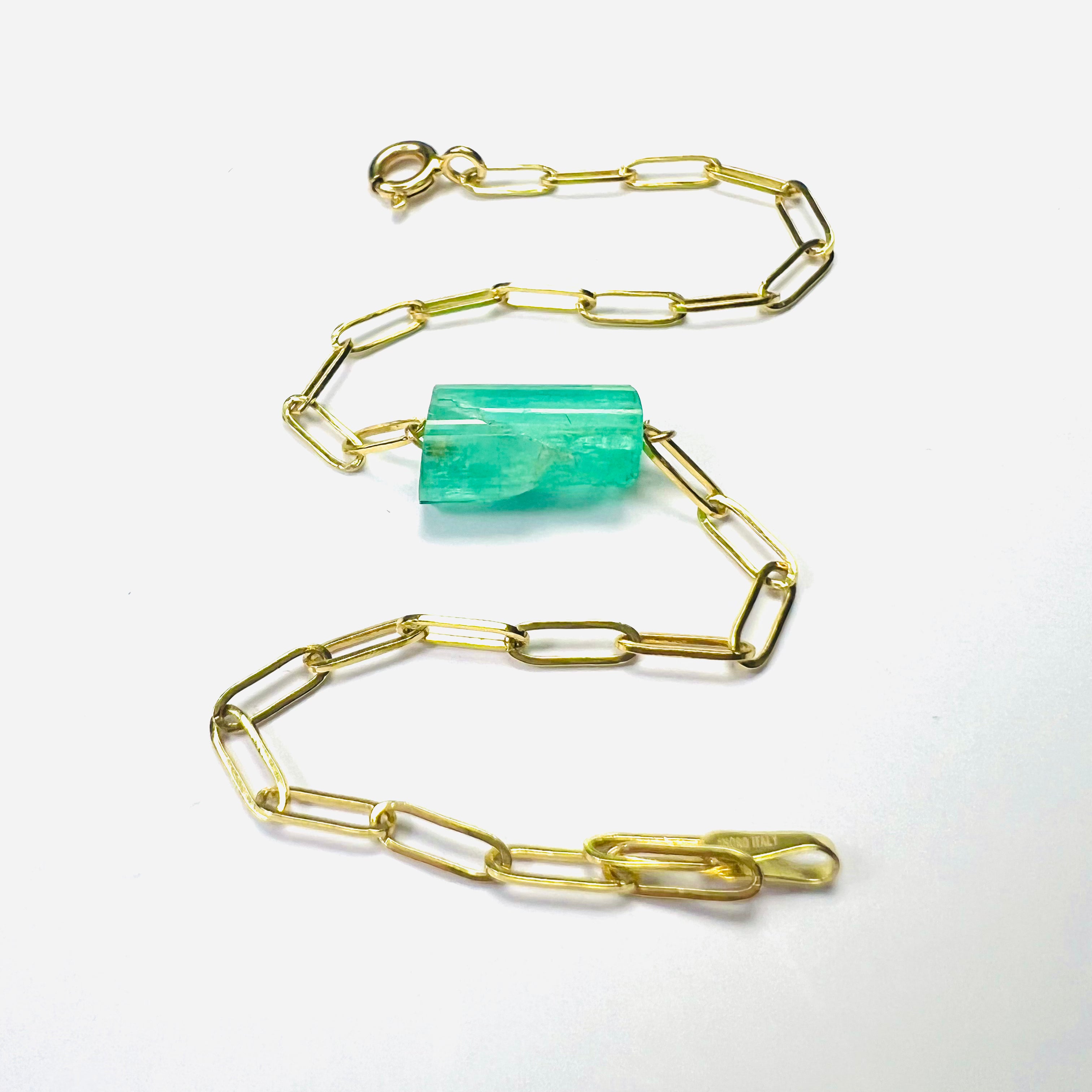 Rough Emerald Bracelet in Solid 14k Yellow Gold 6"