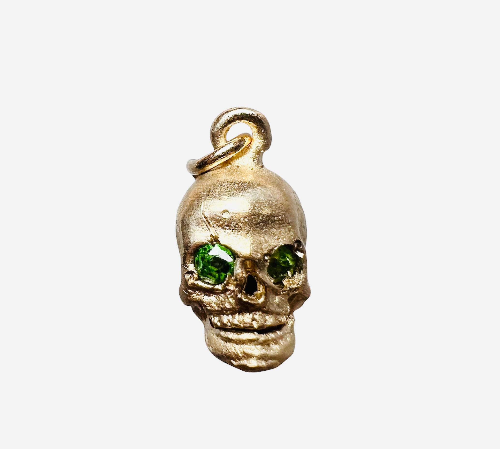 Solid 18K Small Emerald Skull Charm