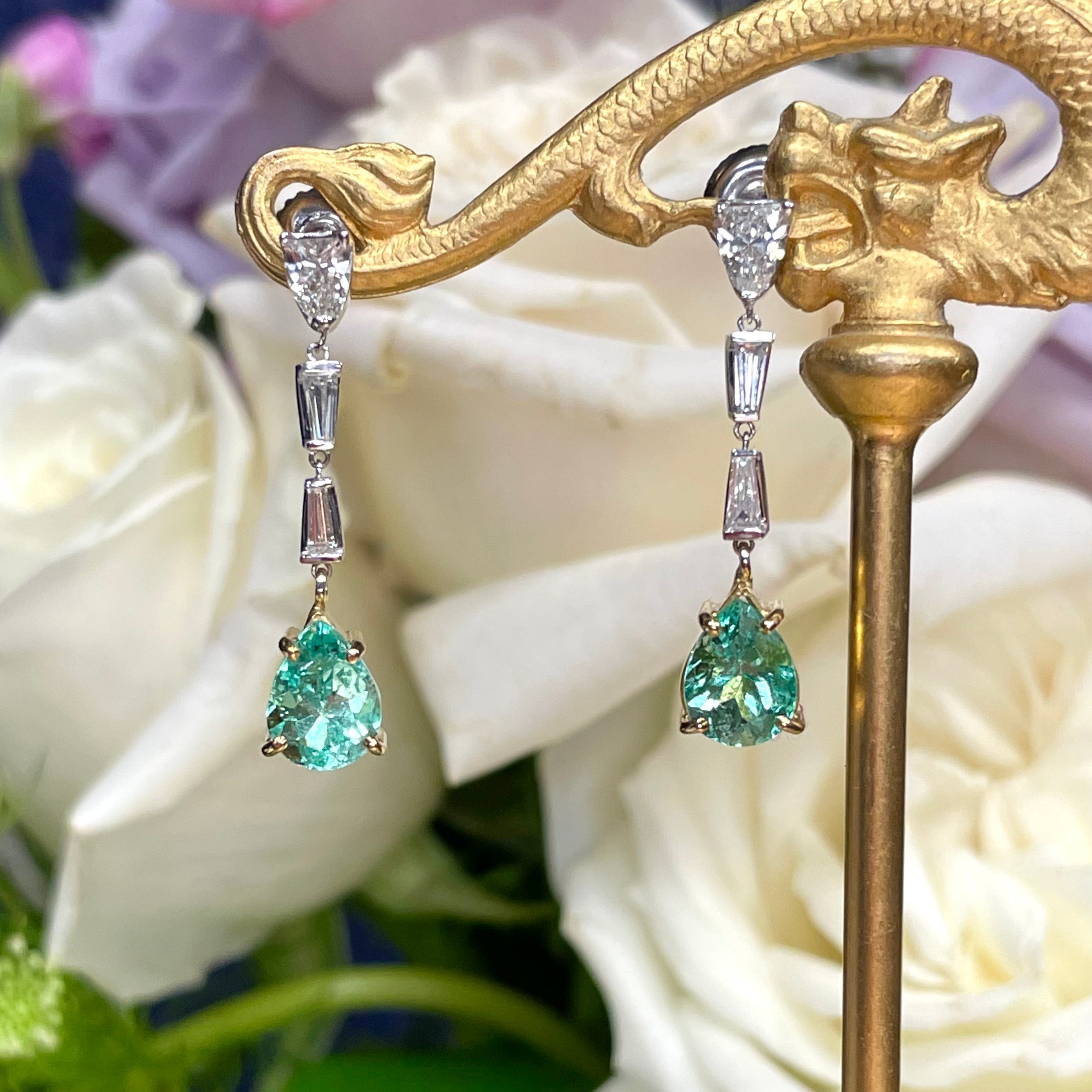 Long Emerald Diamond Earrings