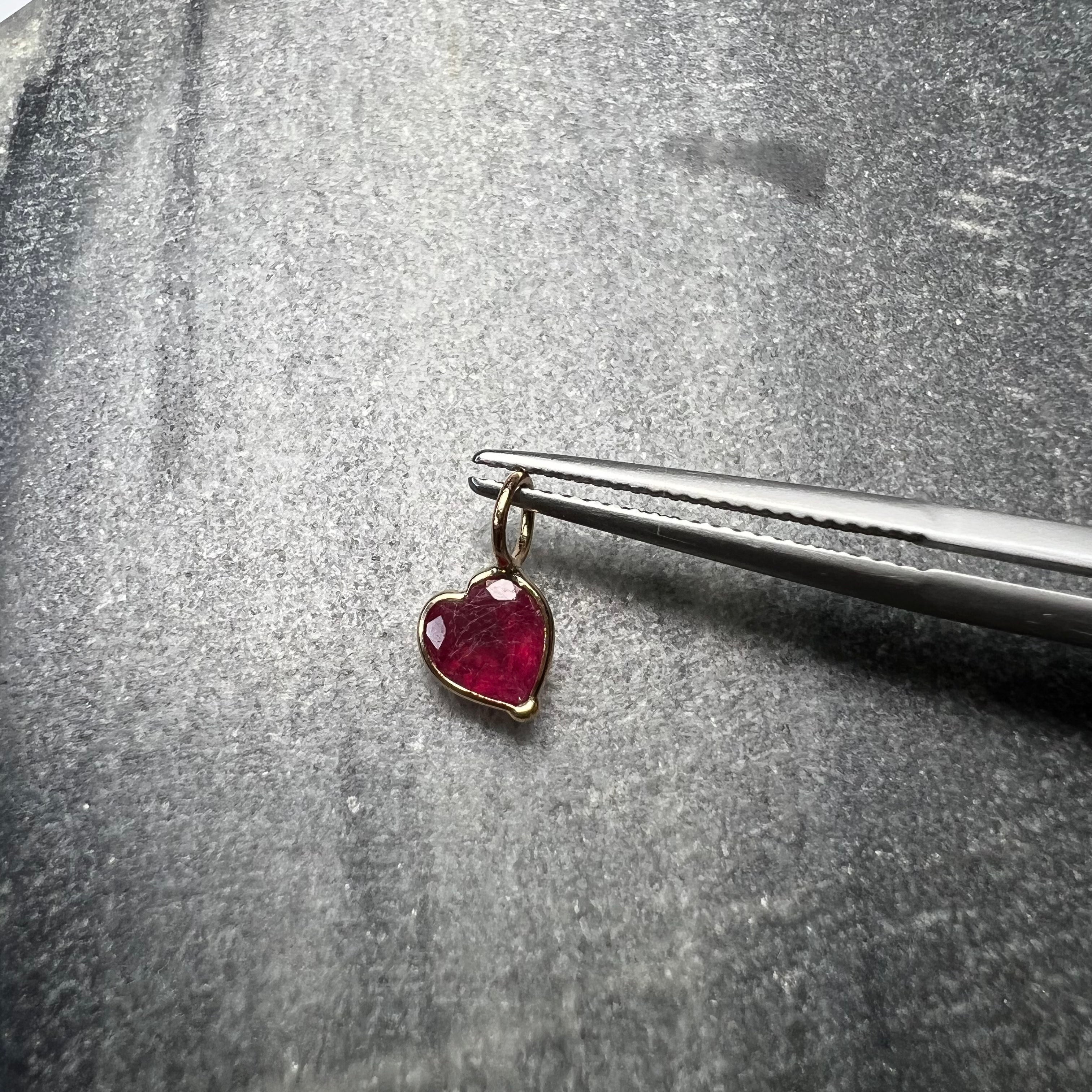 1.4CT Natural Ruby Heart 14K Yellow Gold Pendant Charm 10x6mm