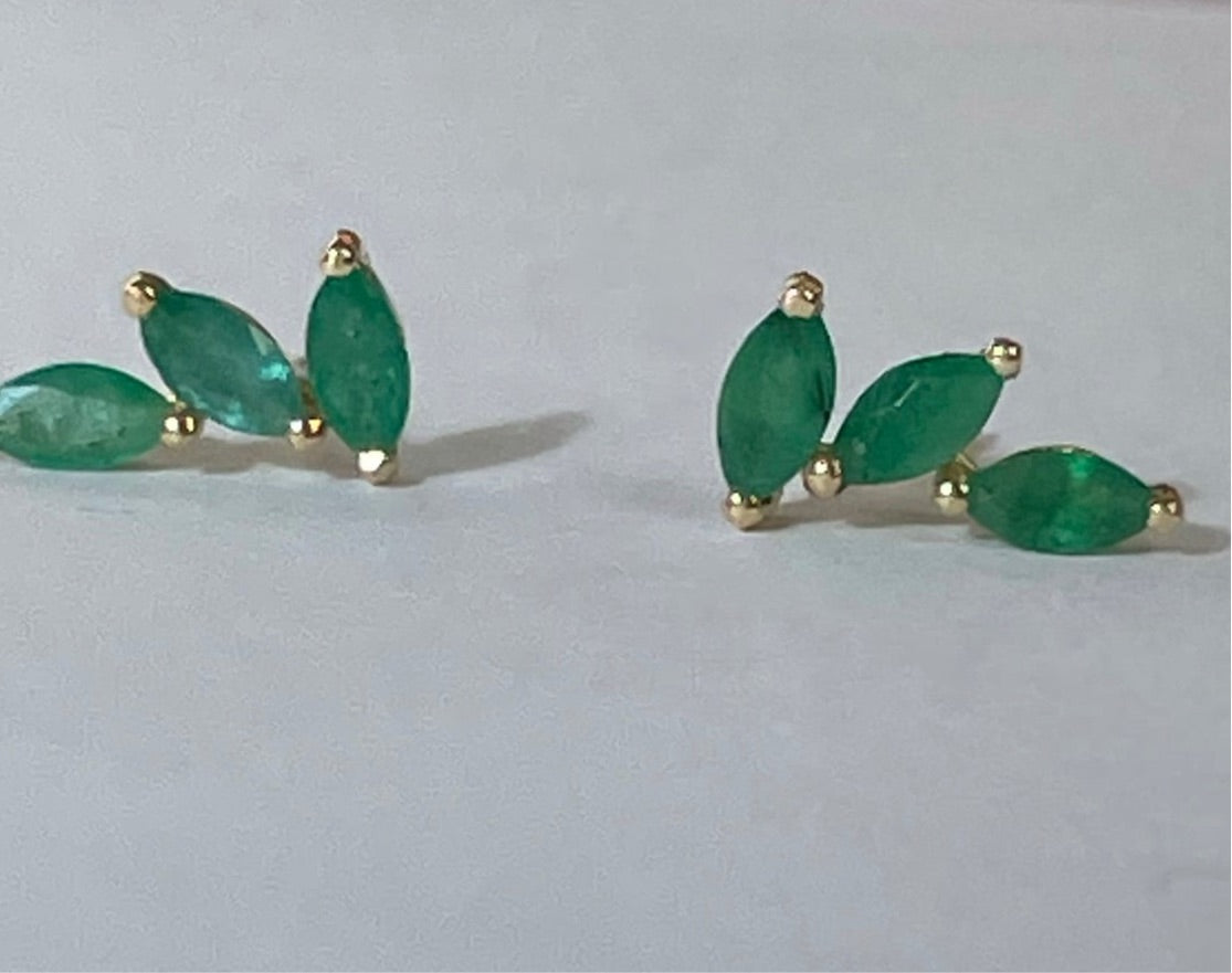 1.2CT Marquis Emerald Spray Earrings 18K Yellow Gold