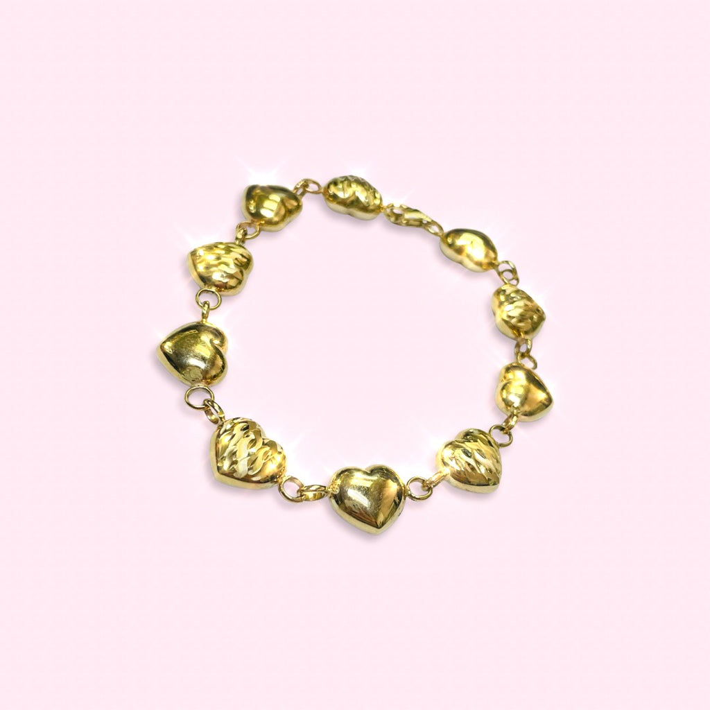 10K Yellow Gold Heart Charm Bracelet