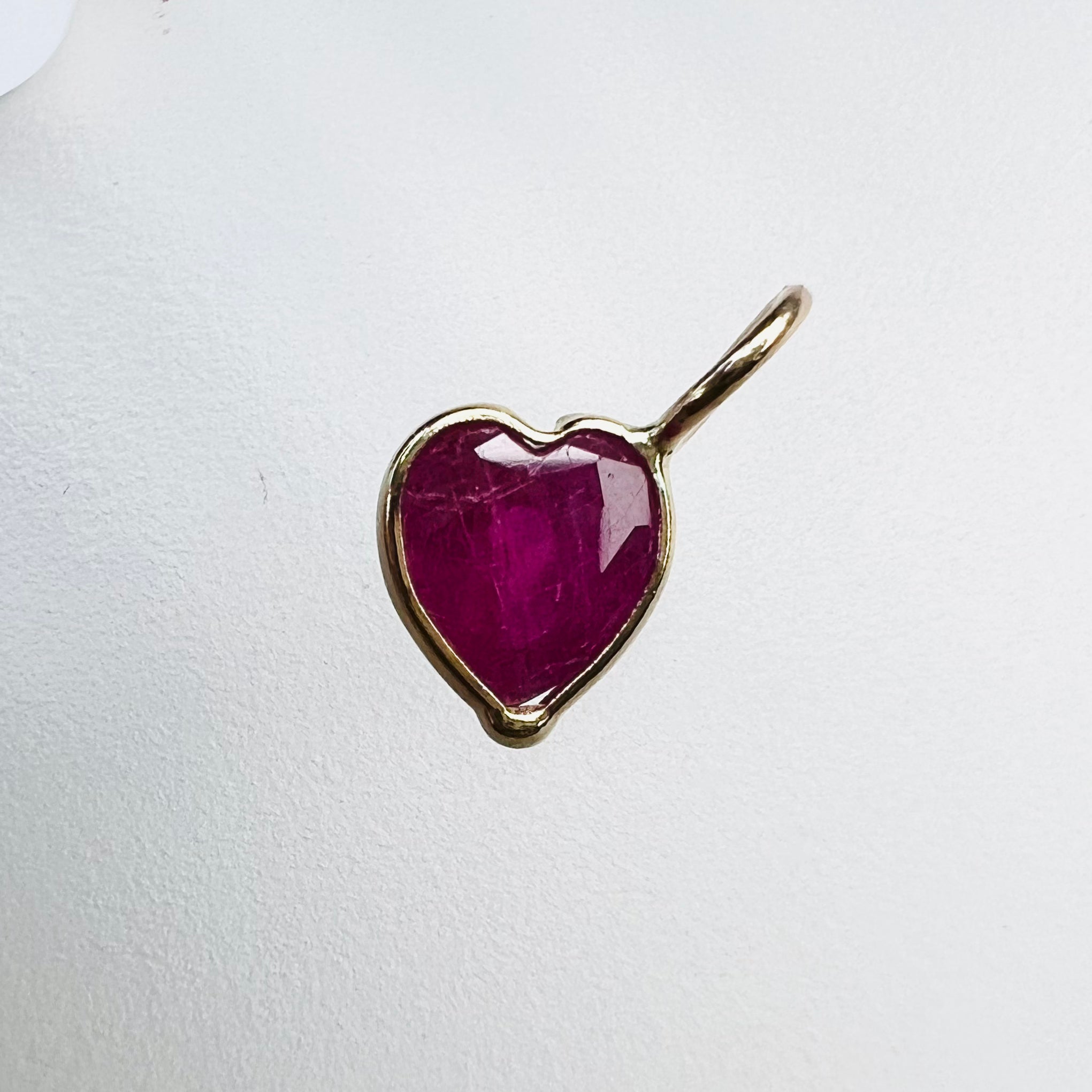 1.1CT Natural Ruby Heart 14K Yellow Gold Pendant Charm 10x6mm