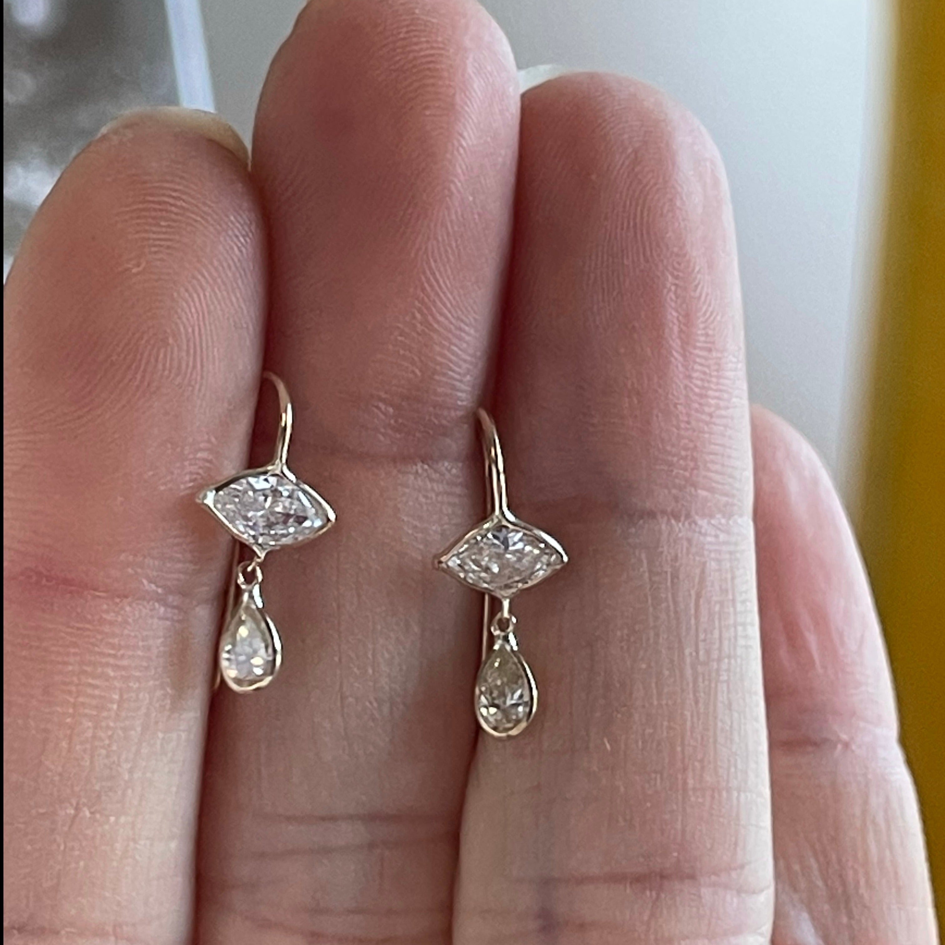 Marquis and Pear Diamond 14K Gold Earrings