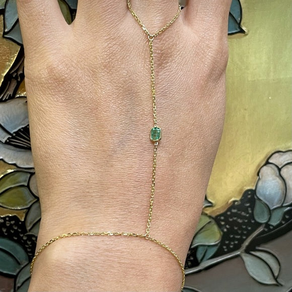 Emerald Hand Chain in solid 14k Yellow Gold