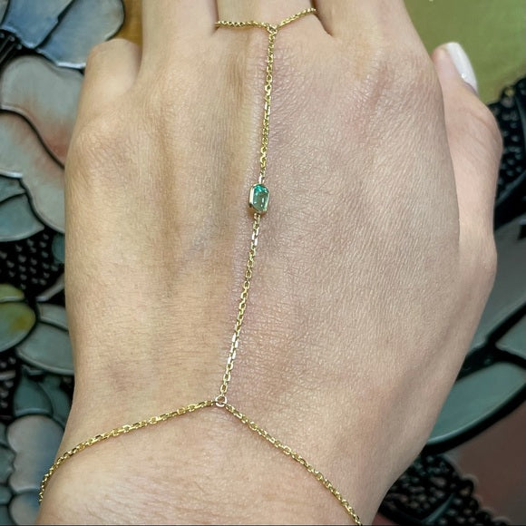 Emerald Hand Chain in solid 14k Yellow Gold