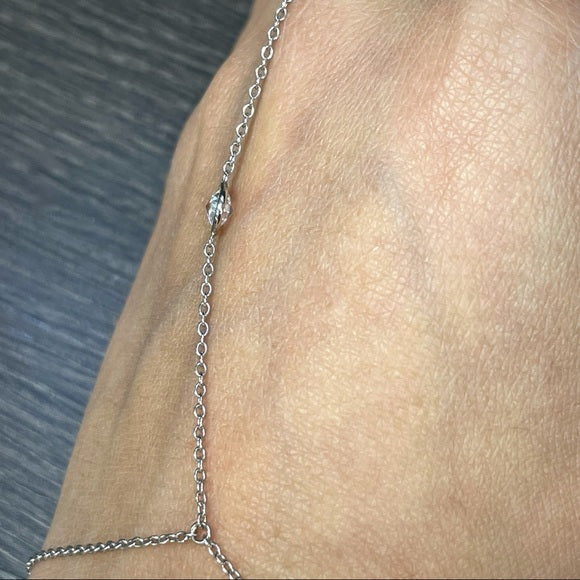 CZ Hand Chain Bracelet in solid 14k White Gold 5mm
