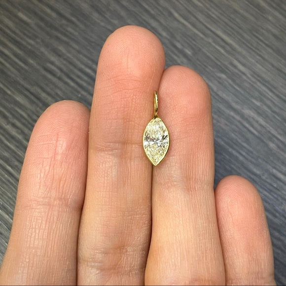 1.1CT Marquise Fancy Light Yellow Diamond Pendant Charm in solid 14k Yellow Gold