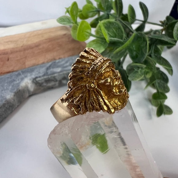 Solid 14K Yellow Gold Indian Head Size 9.75