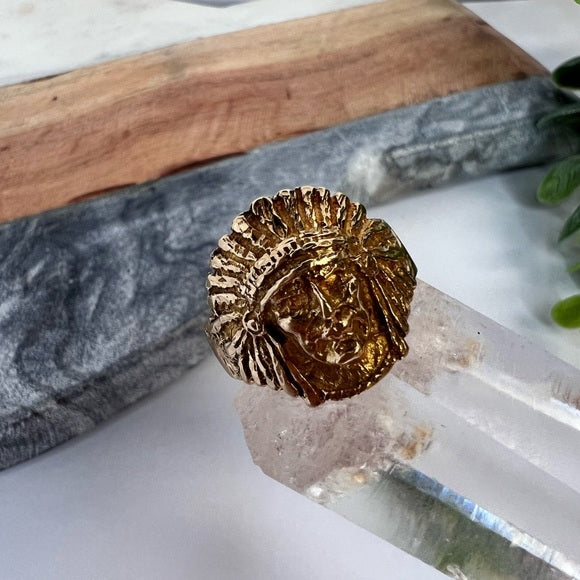 Solid 14K Yellow Gold Indian Head Size 9.75