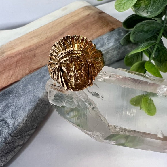 Solid 14K Yellow Gold Indian Head Size 9.75