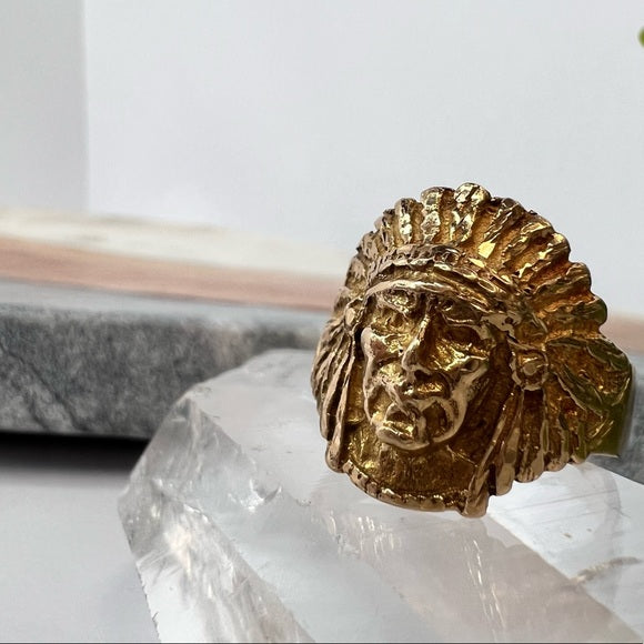 Solid 14K Yellow Gold Indian Head Size 9.75