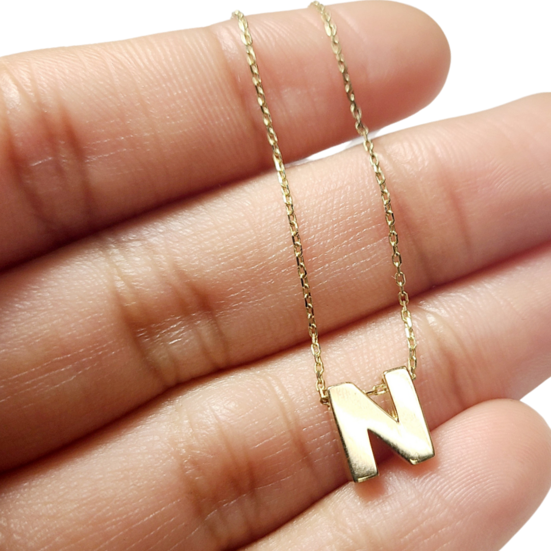 14K Yellow Gold Initial N Pendant Necklace