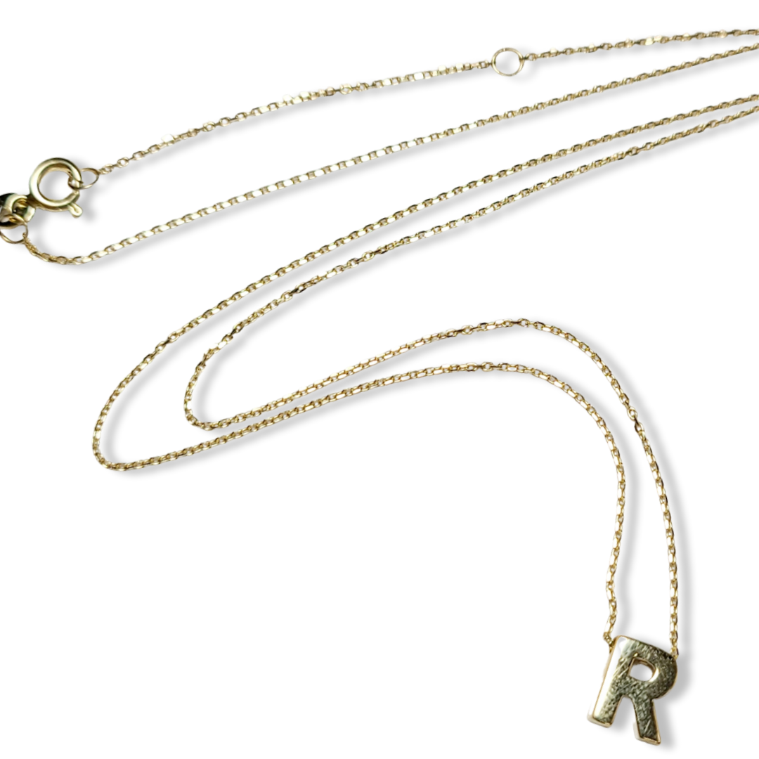 14K Yellow Gold Initial R Pendant Necklace