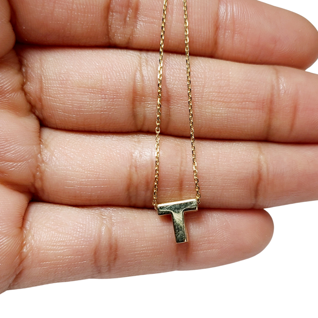 14K Yellow Gold Initial T Pendant Necklace