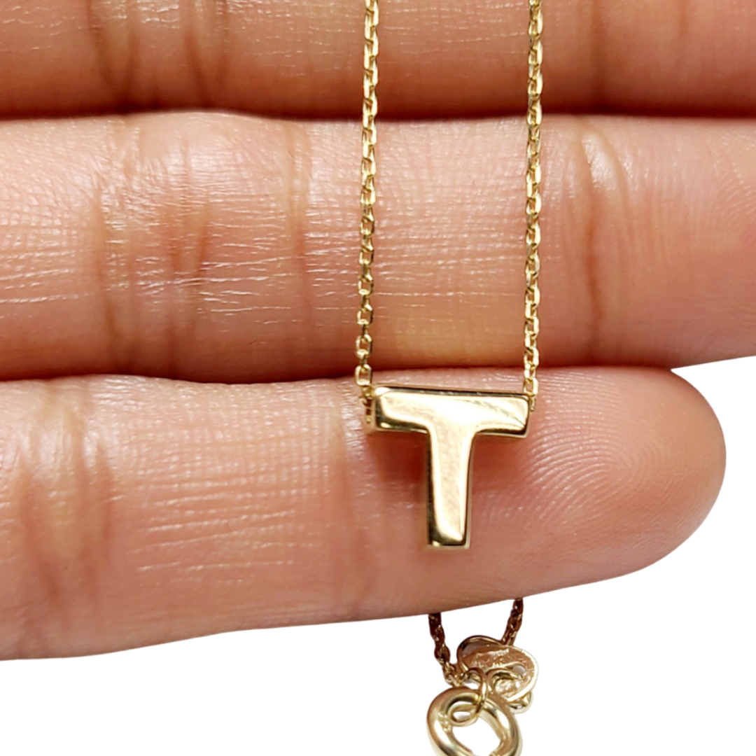 14K Yellow Gold Initial T Pendant Necklace
