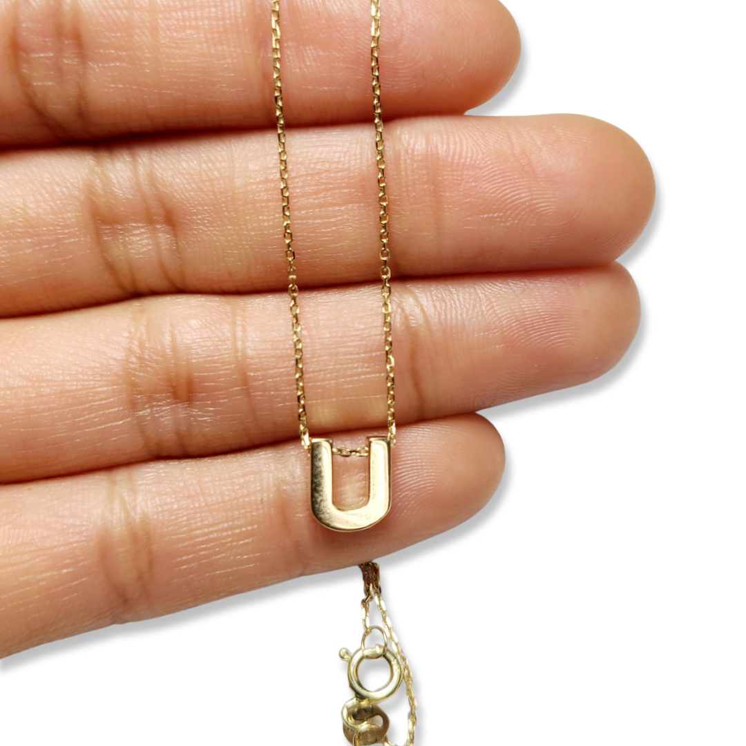 14K Yellow Gold Initial U Pendant Necklace
