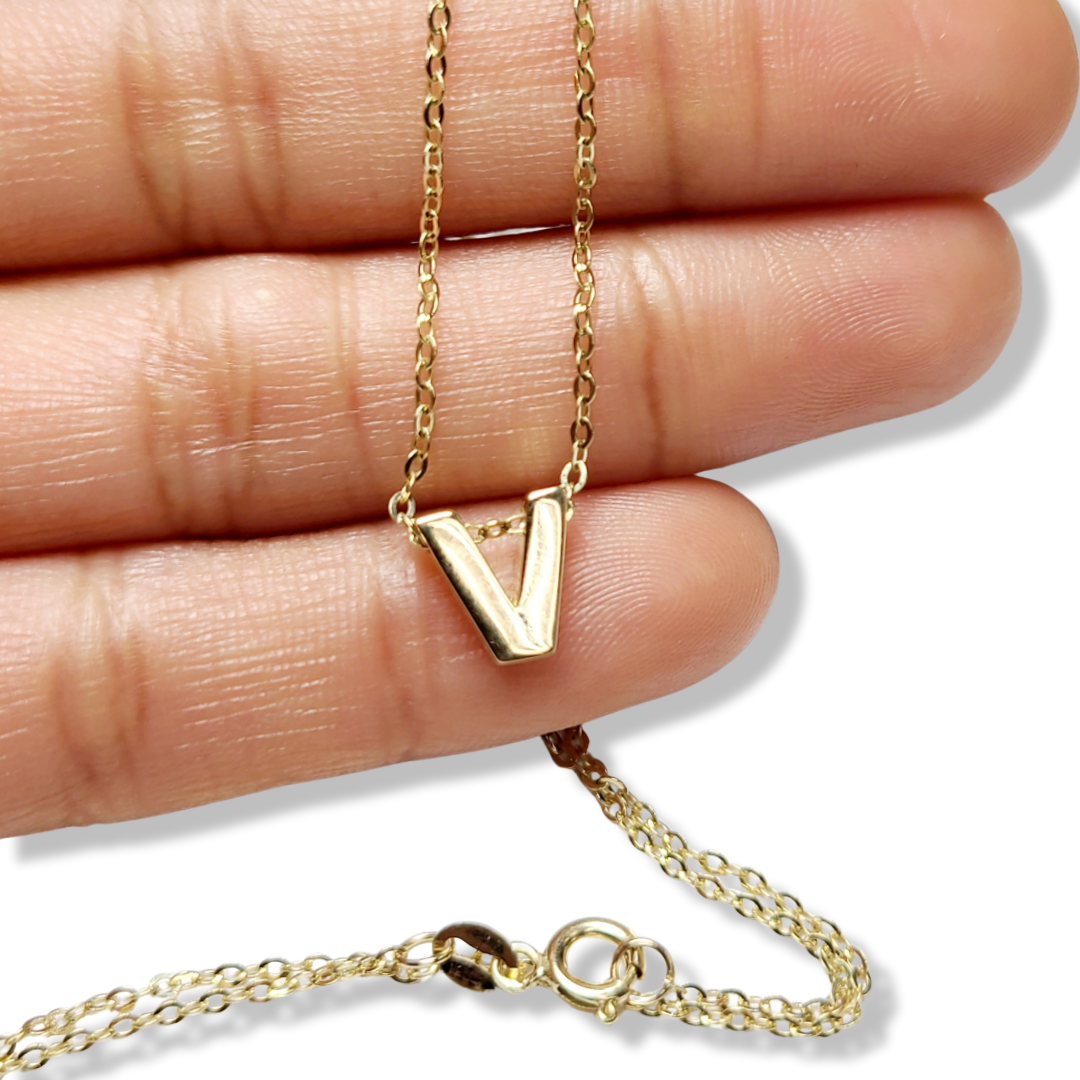 14K Yellow Gold Initial V Pendant Necklace