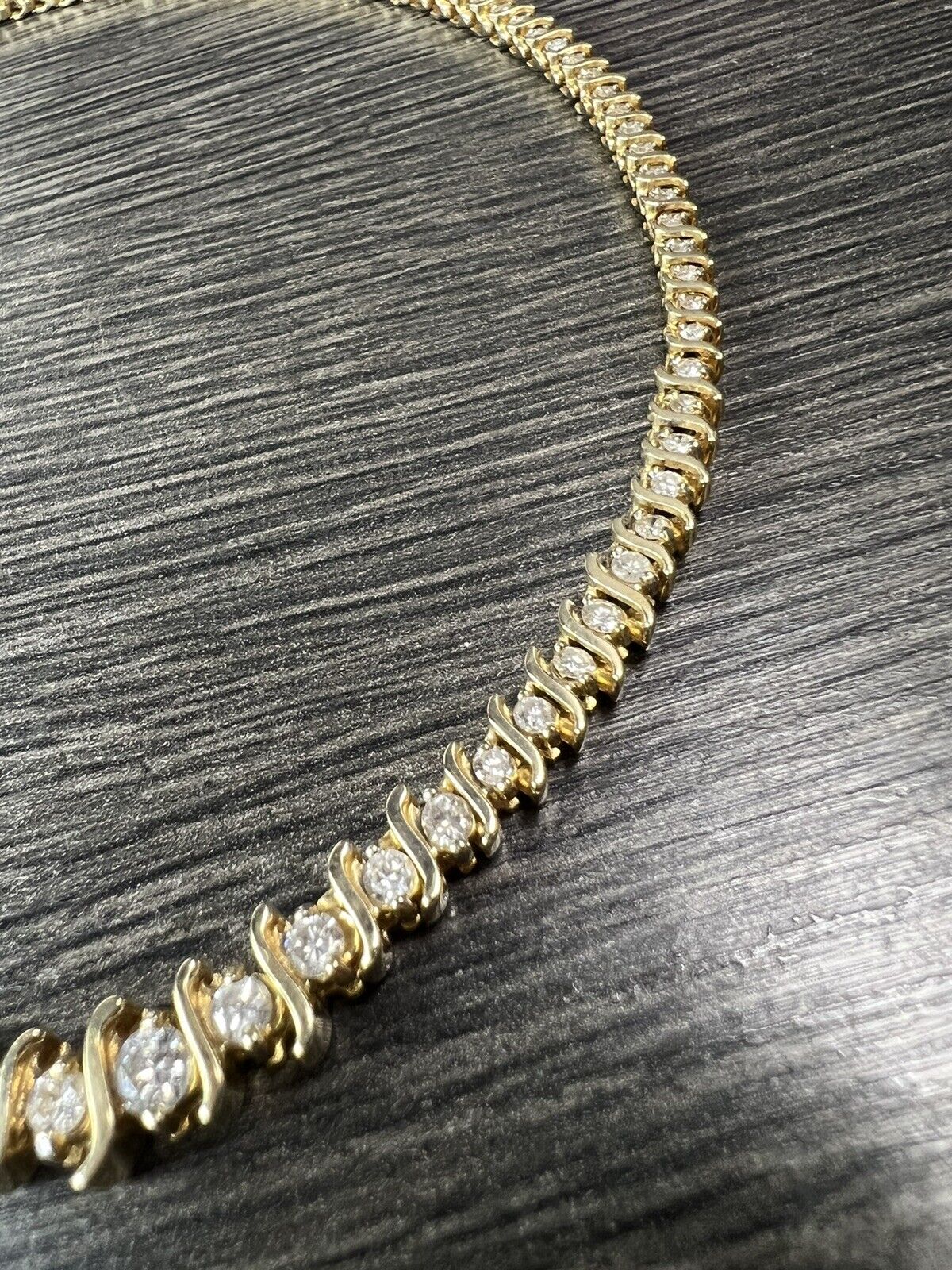 Solid 14K Yellow Gold 4.35ctw Diamond S link Rivera Tennis Necklace 16"