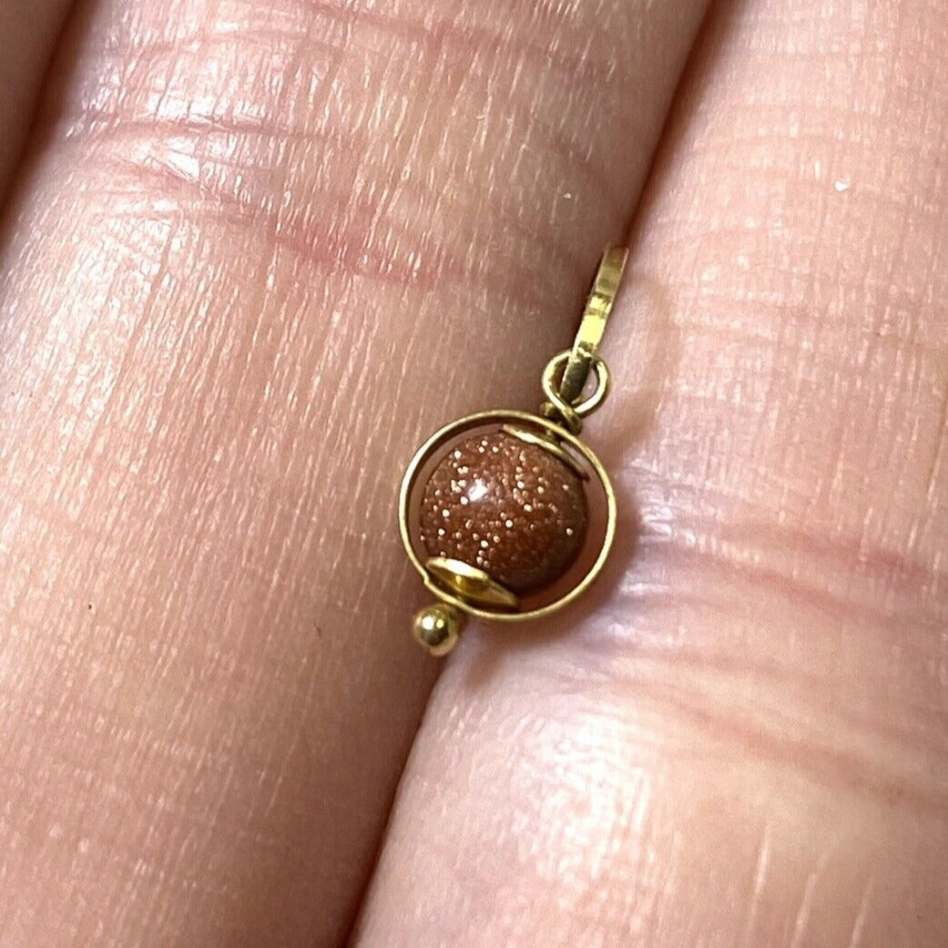 Round Gold Stone Sphere with 14k Yellow Gold Pendant Charm 13x5mm
