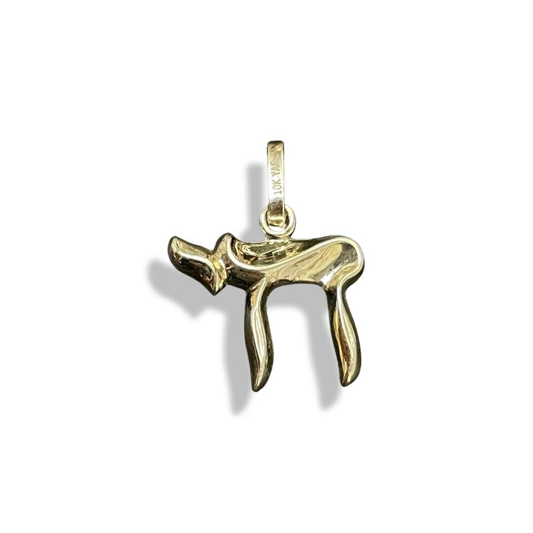 Solid 10K Yellow Gold Chai Charm Pendant for Necklace