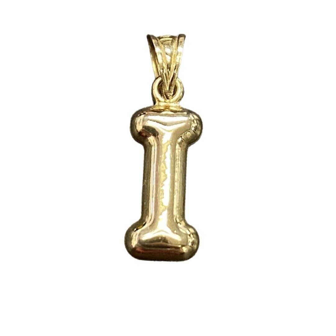 Initial I Puffy  Balloon Letter 10K Yellow Gold Pendant