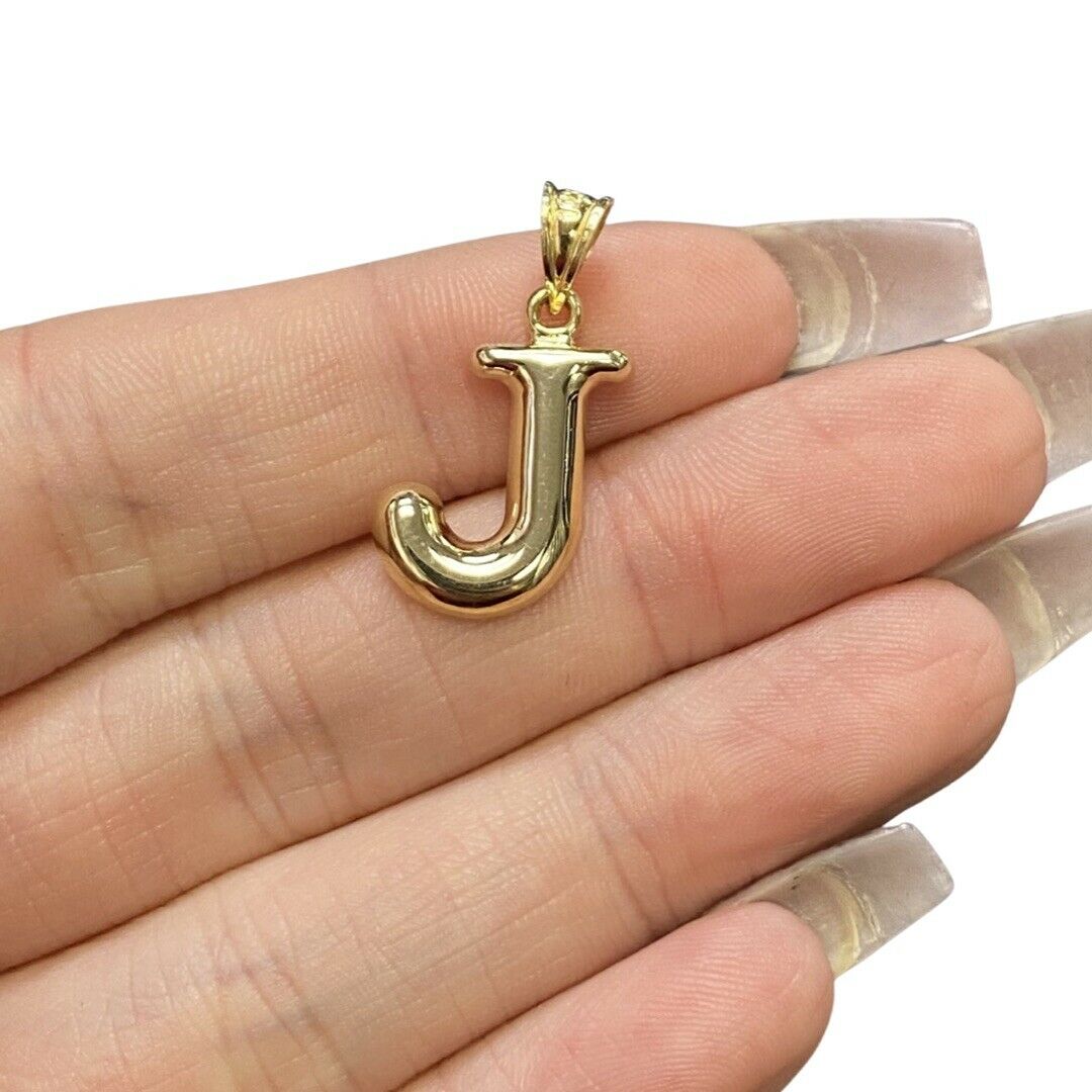 Initial J Puffy  Balloon Letter 10K Yellow Gold Pendant