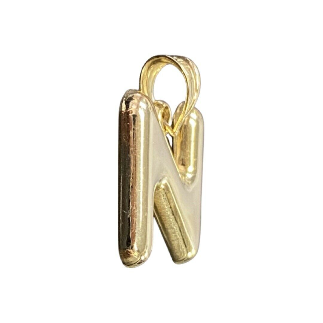 Initial N Puffy  Balloon Letter 10K Yellow Gold Pendant