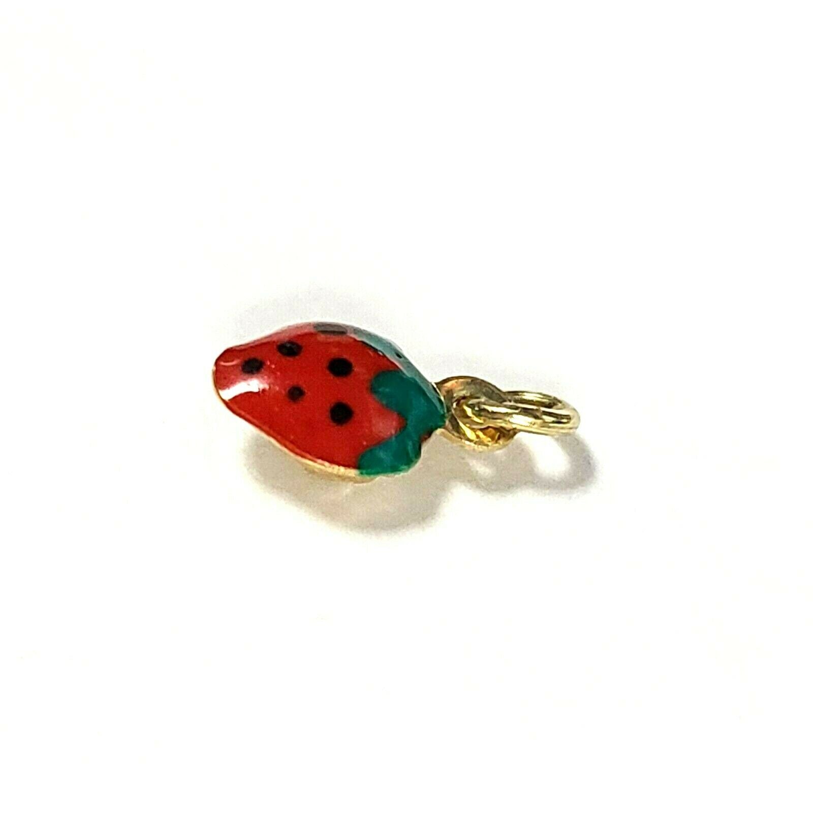 14K Yellow Gold Strawberry Enamel Charm 10mmX5mm