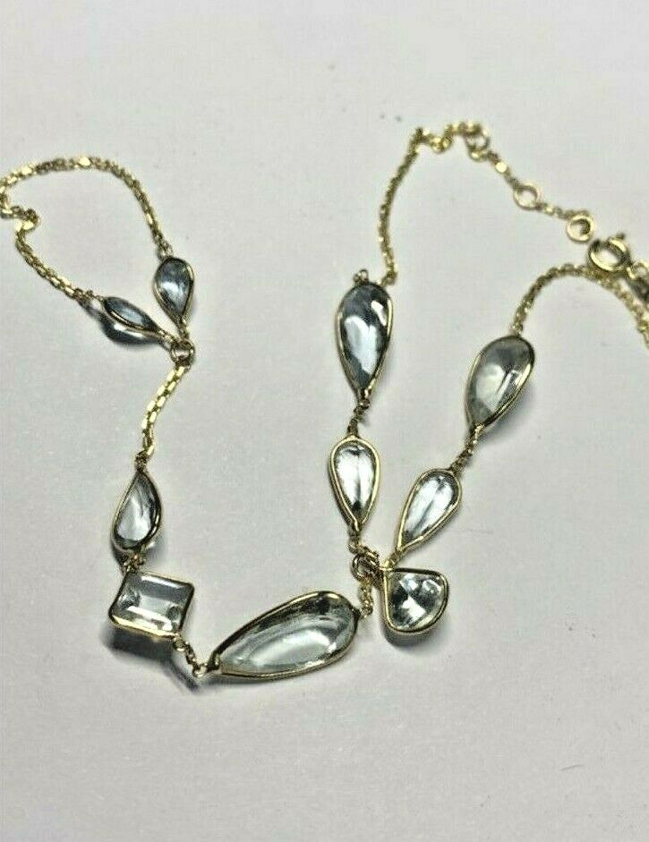 Natural Aquamarine Solid 14K Yellow Gold HandChain Bracelet 7.5"