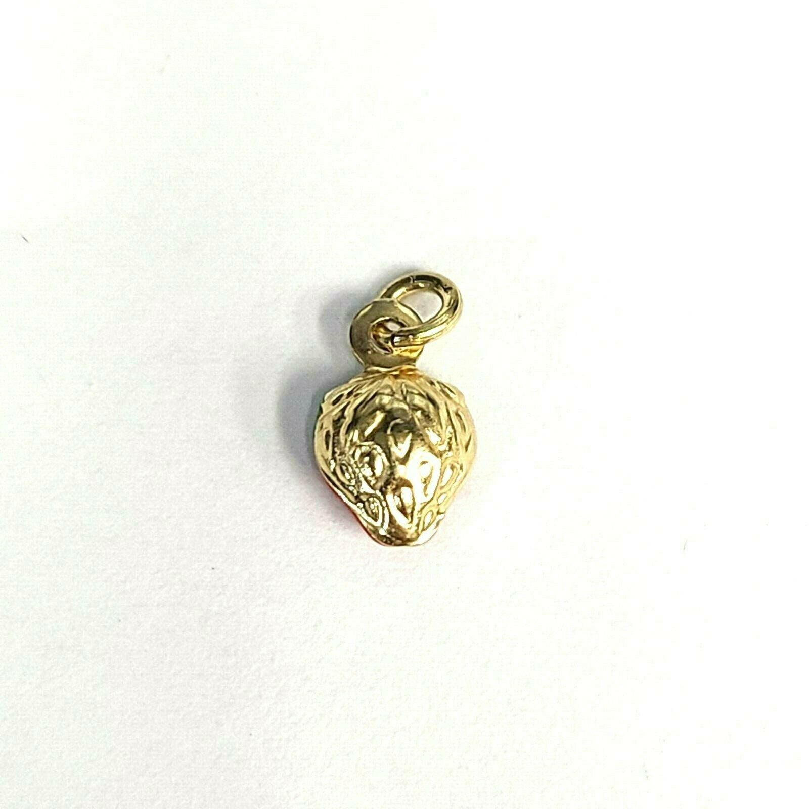 14K Yellow Gold Strawberry Enamel Charm 10mmX5mm