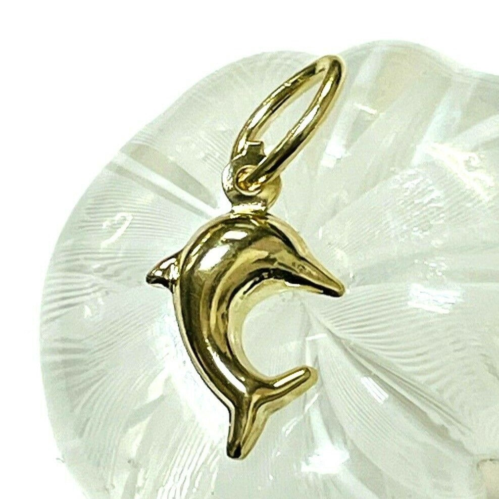 14K Yellow Gold Puffy Dolphin Pendant Charm 18x8mm