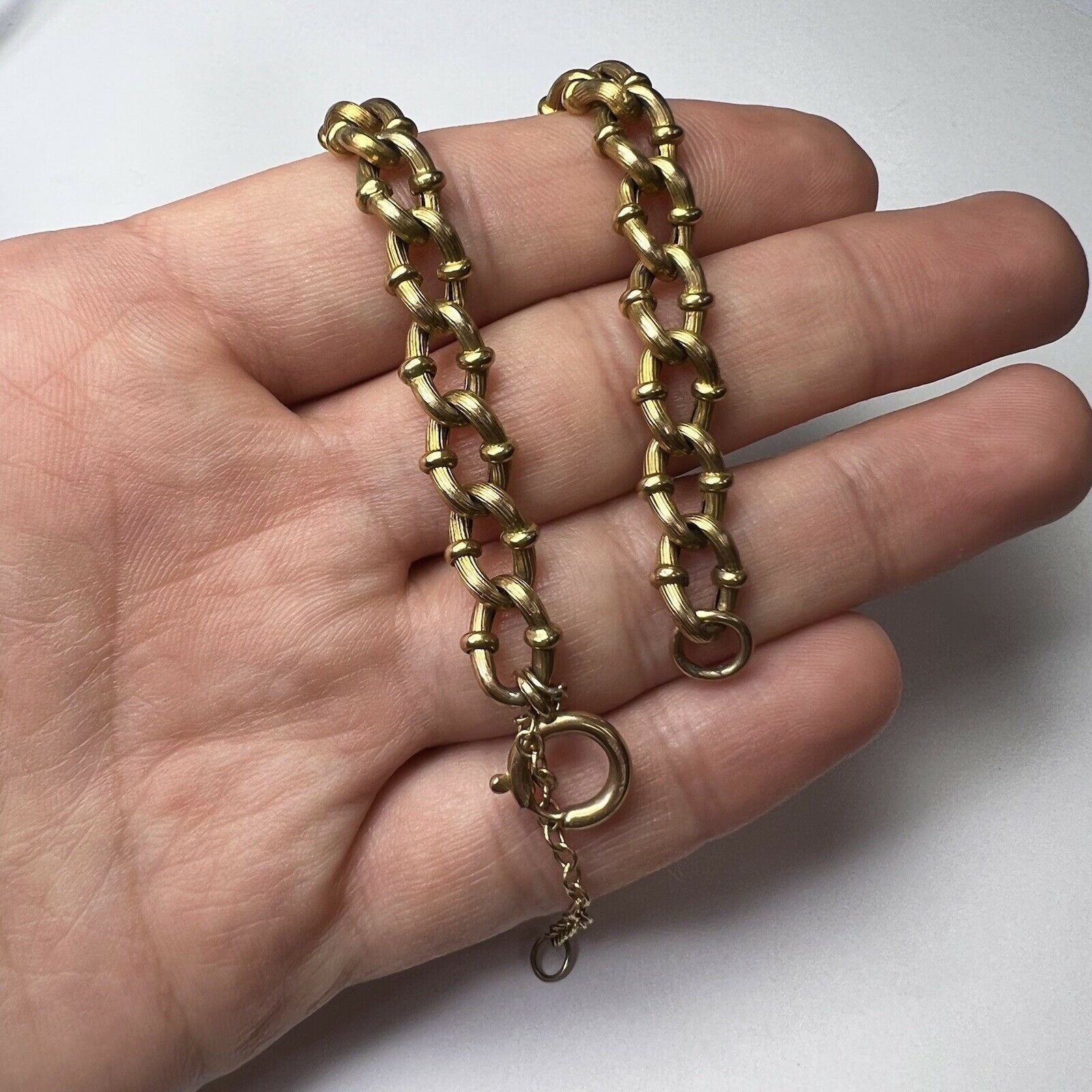 Solid 18K Yellow Gold Antique Victorian Curb Link Chain Bracelet 8"