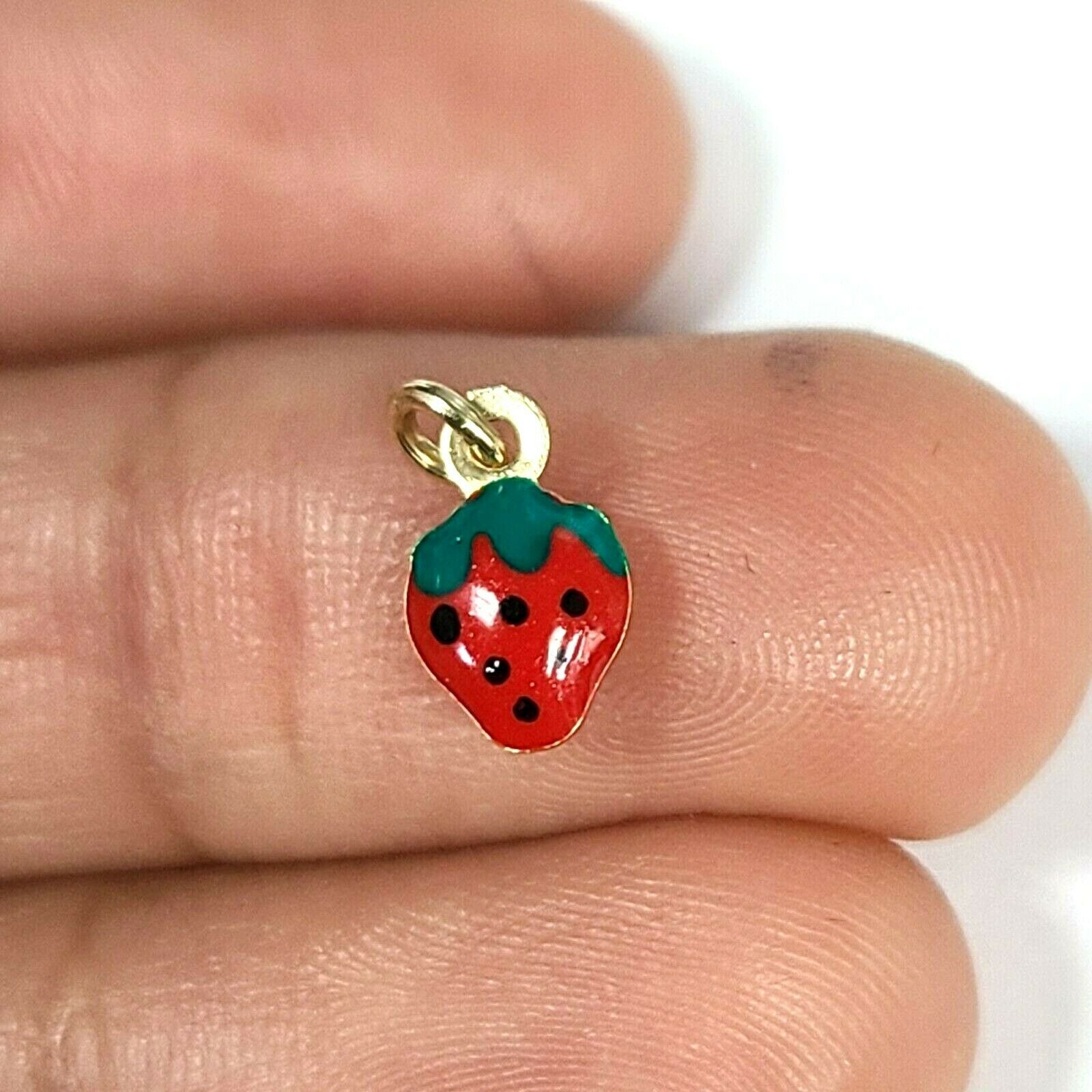 14K Yellow Gold Strawberry Enamel Charm 10mmX5mm