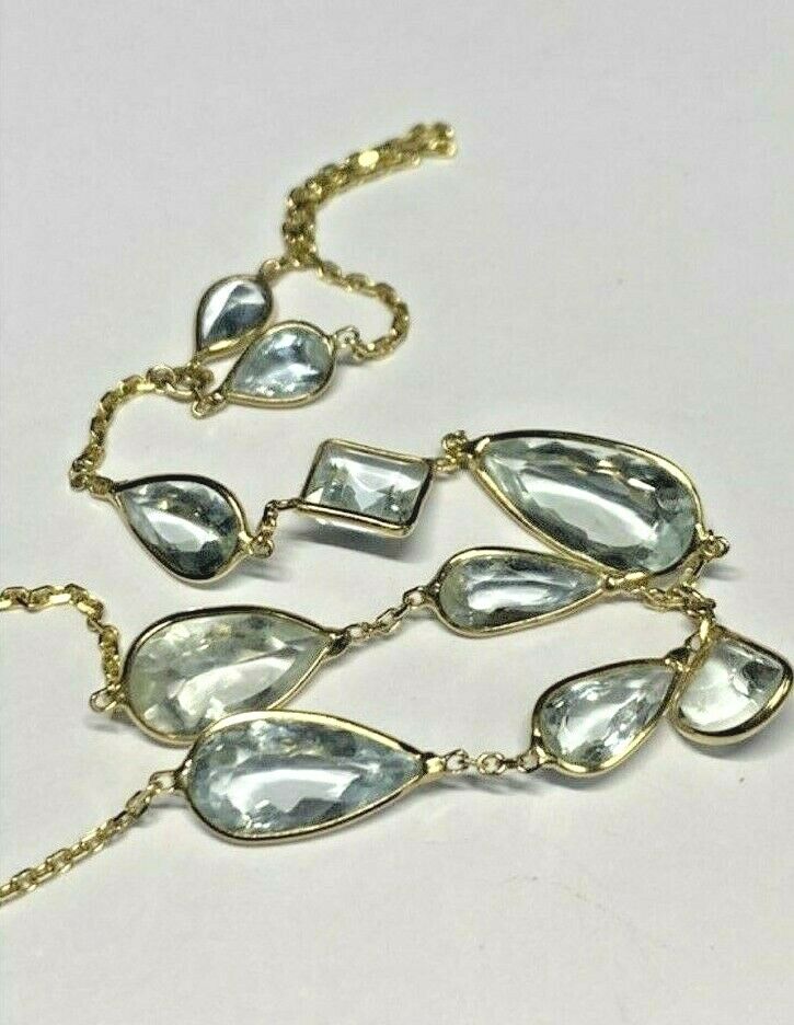 Natural Aquamarine Solid 14K Yellow Gold HandChain Bracelet 7.5"