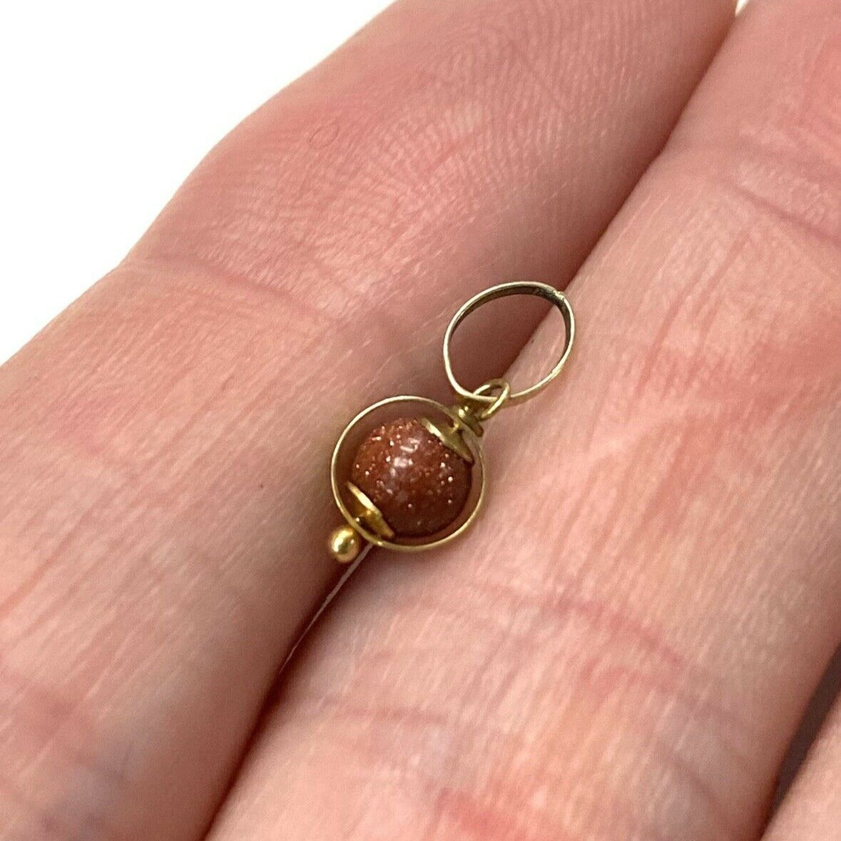 Round Gold Stone Sphere with 14k Yellow Gold Pendant Charm 13x5mm