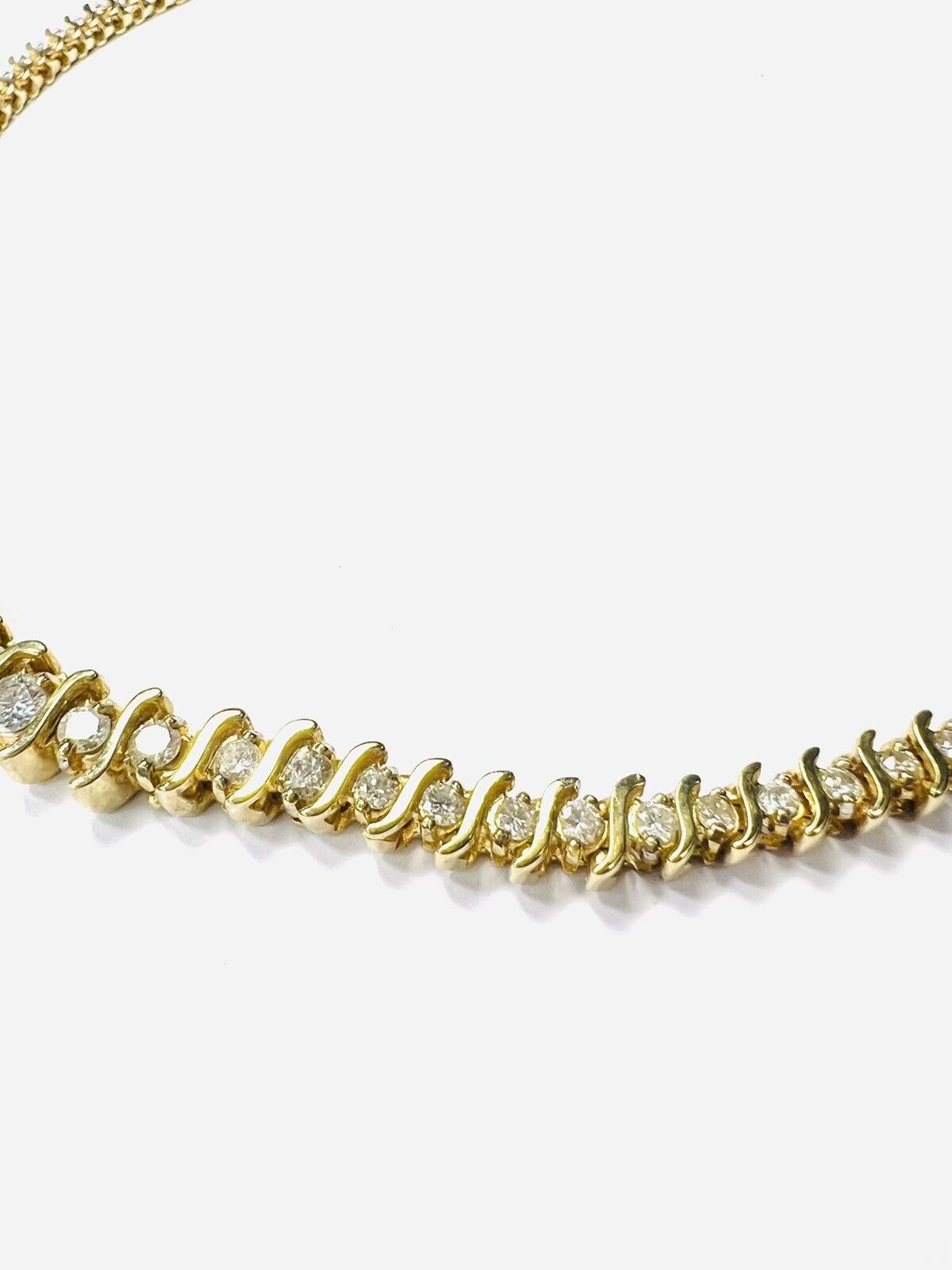Solid 14K Yellow Gold 4.35ctw Diamond S link Rivera Tennis Necklace 16"