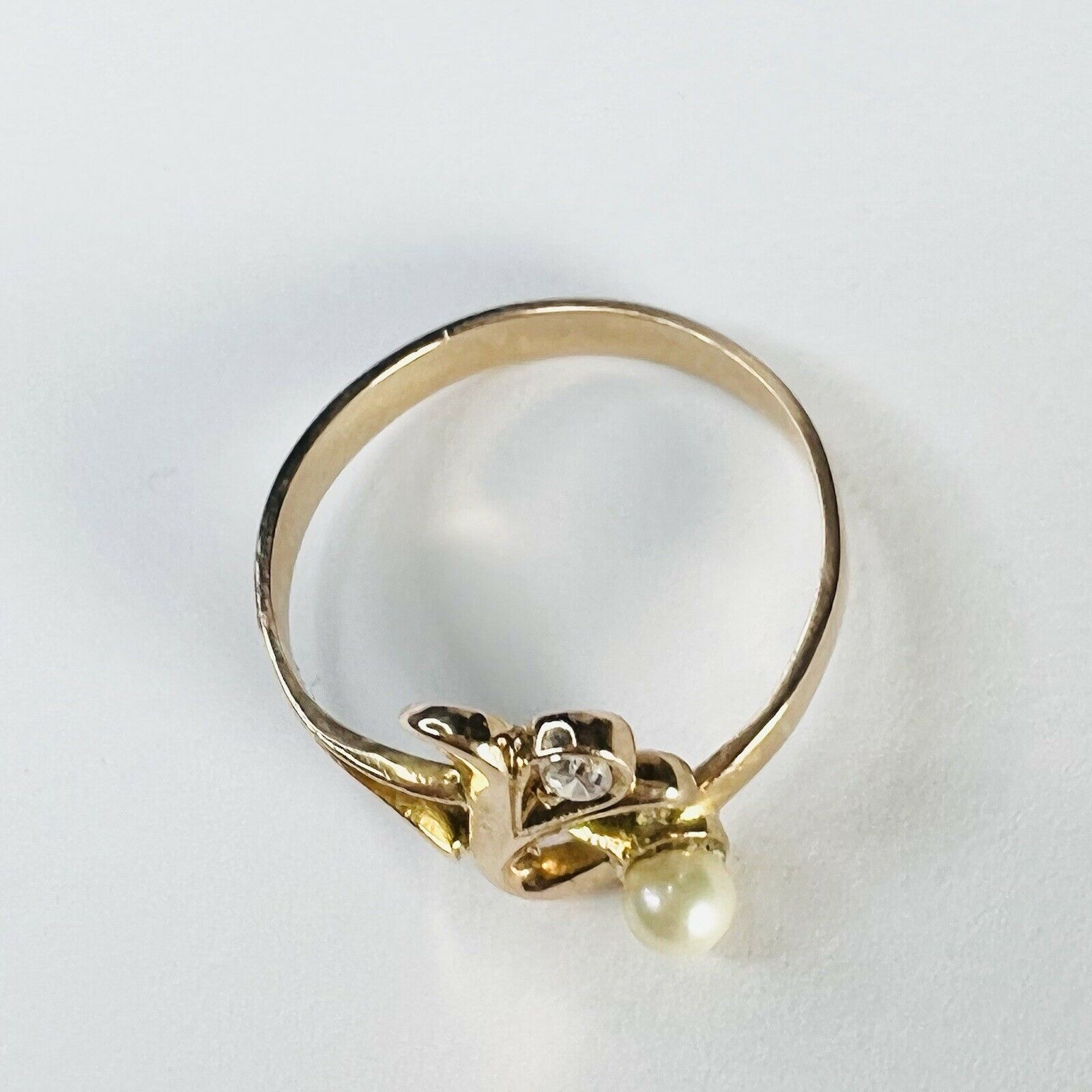 14K Rose Gold Pearl & Diamond Ring Band Size 5.25