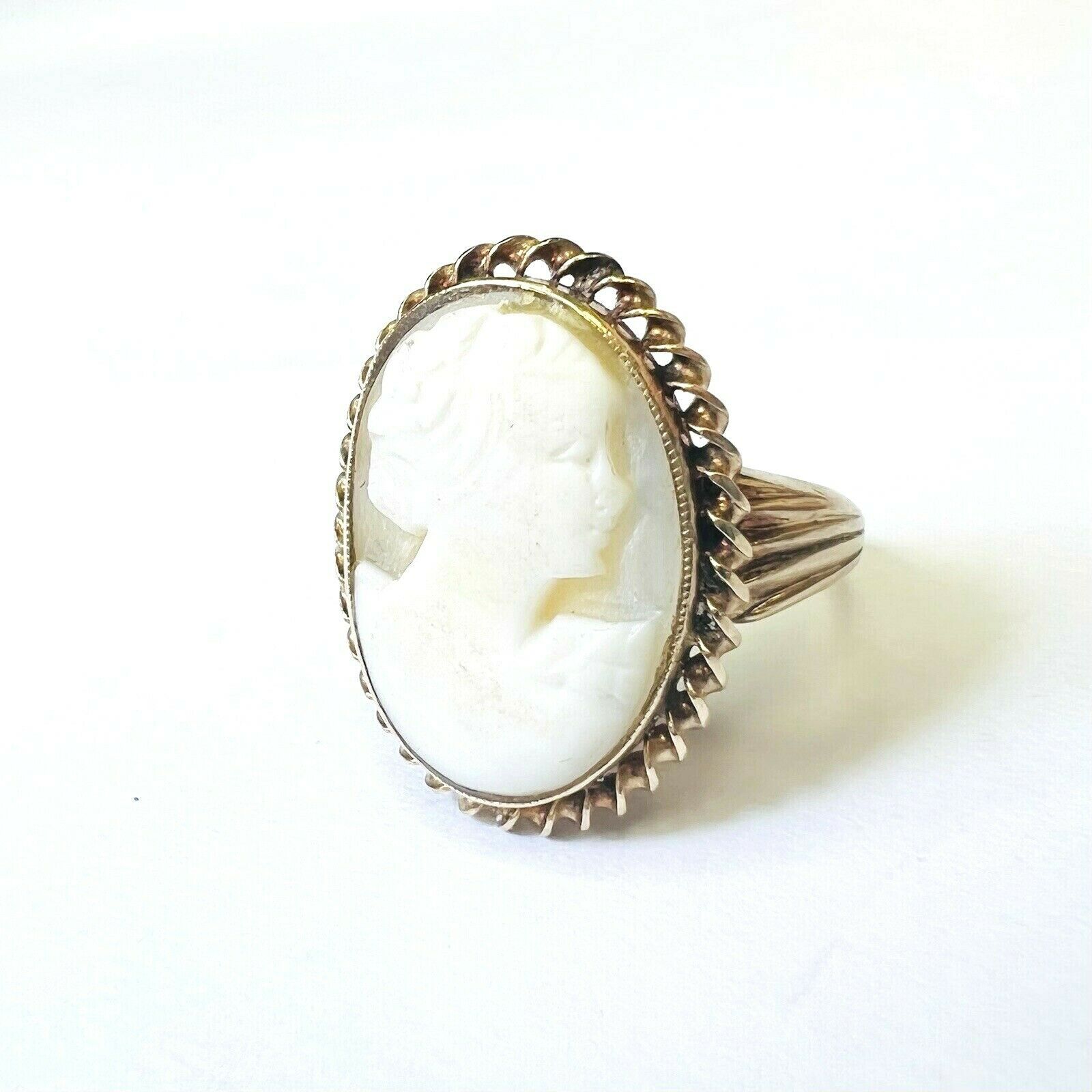 Victorian 10K Yellow Gold Cameo Ring Band Size 3.5